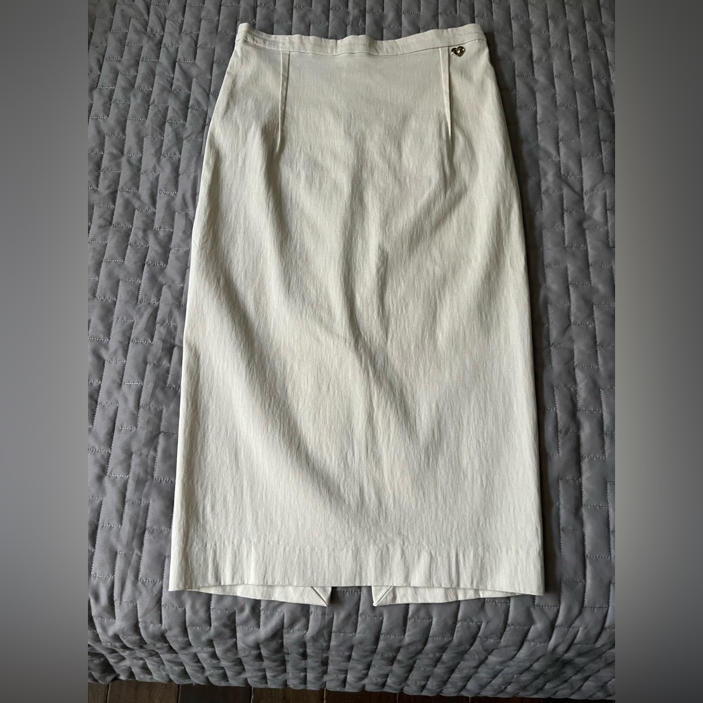 Twin-Set Cream Pencil Midi Skirt with Slit